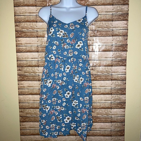 Boho blue floral sleeveless spaghetti strap cami flared dress. - Picture 7 of 12